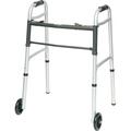 Roscoe Medical 300 lb Two Button with Wheels Walker, Aluminum Adult, 4PK WKAAW2B